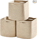 11 Inch Cube Storage Bins, Organizing Bins for Cube Organizer, Storage Baskets for Organizing, Woven Storage Basket for Shelves, Cotton Rope Toy Baskets Storage Kids, Brown (Pack of 3)