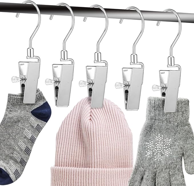 Zerodeko 10 Pack Metal Laundry Hangers with Swivel Hooks, Hold Boots Clips Pin Stainless Steel Portable for Hanging Clothes Towels in Home, Travel