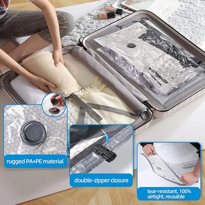 9 Packs Jumbo Vacuum Storage Bags With Vacuum Pump, Extra Large Vacuum Compression Bags For Clothes Bedding, Space Saver Bags For Luggage Suitcase, Travel Packing Organizers