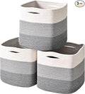11 Inch Cube Storage Bins, 11x11 Cube Storage Bins for Cube Organizer, Square Cloth Storage Cubes, Woven Storage Baskets for Shelves, Toy Rope Baskets Storage Kids, Gradient Grey (Pack of 3)