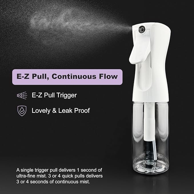 2 Pack Spray Bottles for Hair - Continuous Water Mister Spray Bottles with Ultra Fine Mist Spray for Hairstyling, Barbers, Salons, Skin Care, Cleaning, Plants, Pets (Ivory, 6.8 oz)