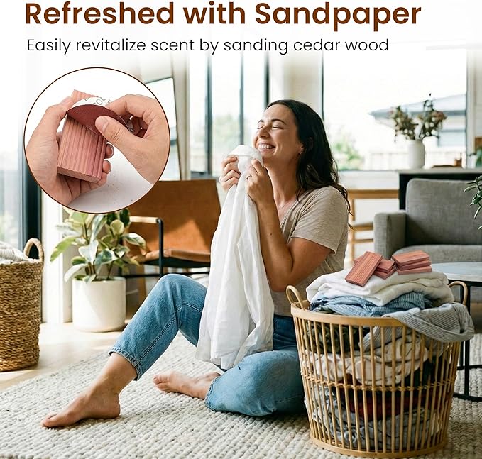 Cedar Blocks for Clothes Storage, Natural Cedar Wood Sachets, Balls & Rings for Closets and Drawers, 100% Natural & Fresh Scented Wardrobe Organizer, 55 Pack