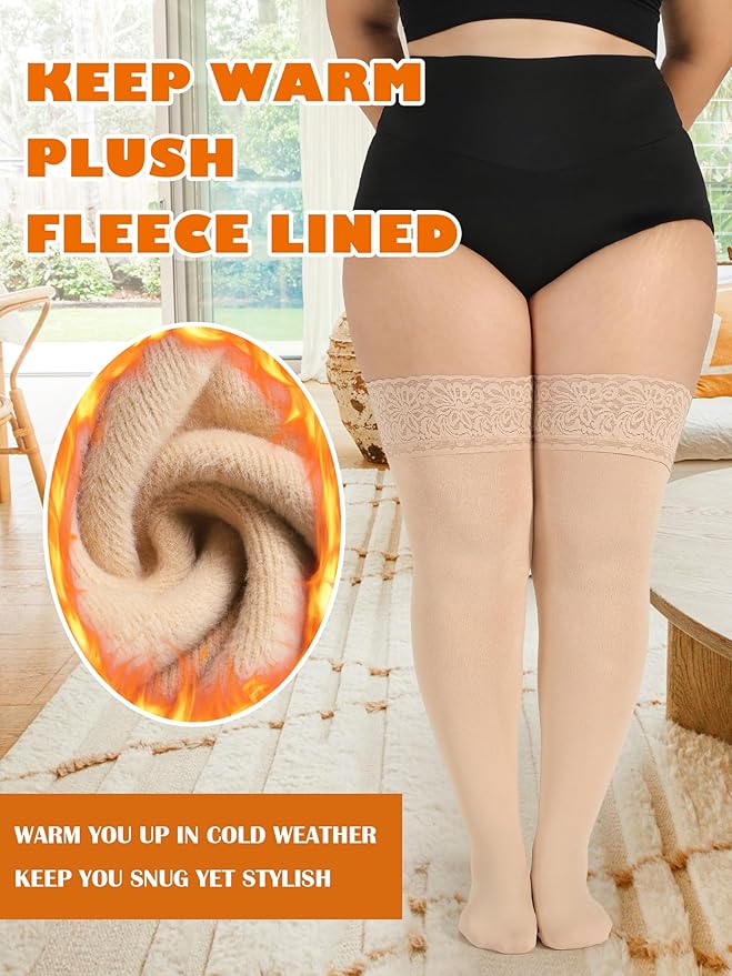 Plus Size Thigh High Socks for Women Fleece Lined Extra Long Over the Knee Stockings Leg Warmers Boot Socks