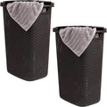 Mind Reader Slim Laundry Hamper with Lid, 60L Tall Clothes Basket, Narrow Tapered Design for Bathrooms, Closets and Laundry Rooms, Plastic, 2 Pack, Brown