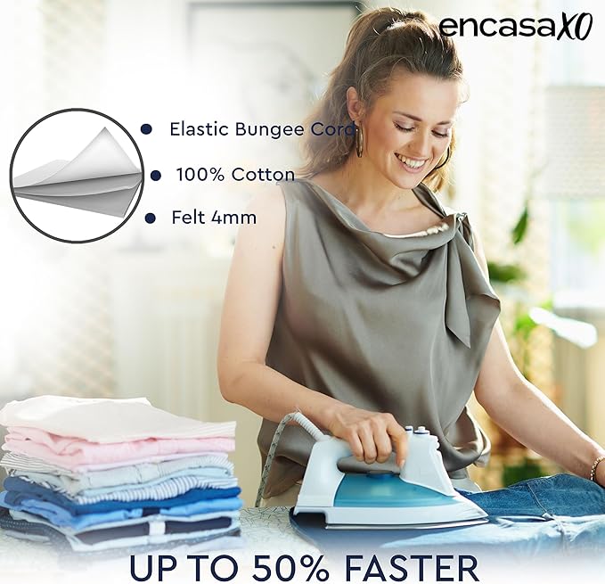 Encasa XO Ironing Board Cover with 4mm Extra Thick Felt Pad for Steam Press – Grey - (Fits Standard Boards of Large, 54"x15") Elastic Fitting, Heat Reflective, Protective