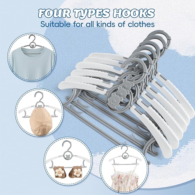 100Pack Baby Hangers for Closet Adjustable, 11~14inch Extendable & Stackable Kids Hangers, Non-Slip Plastic Kid Hangeres, Toddler Hangeres for Infant Baby Toddler Children Nursery Teen