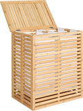 VEIKOU Hamper with Lid, Bamboo Laundry Hamper 2 Compartment, Divider Dirty Clothes Hamper, 120L Large Foldable Laundry Hamper with Removable Liners Bags