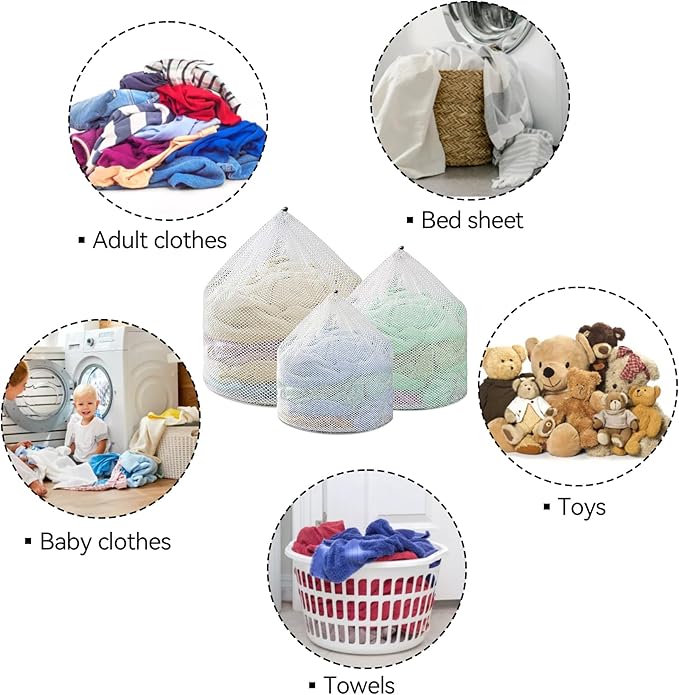 3Pcs Laundry Mesh Wash Bags, Drawstring Net Laundry Bag for Washing Machine, Mesh Laundry Wash Bags for Home Dorm Hotel Travel Use