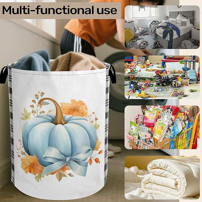 Autumnal Pumpkin Foldable Laundry Hamper - Waterproof Fabric Storage Basket with Handles, Clothes Hampers for Laundry,Bedroom,Dorm