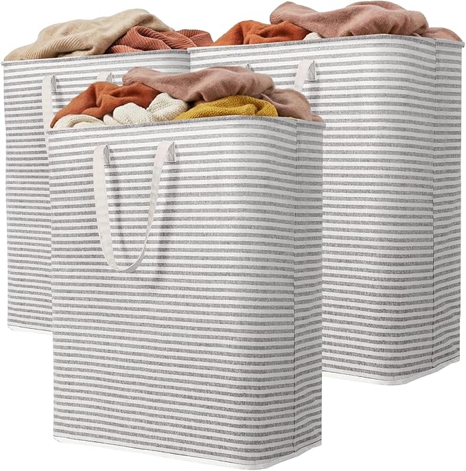 Lifewit 3 Pack Laundry Hamper Large Collapsible Laundry Baskets, Freestanding Waterproof Clothes Hamper with Easy Carry Handles in Laundry Room Bedroom Bathroom College Dorm, Grey, 3 x 125L