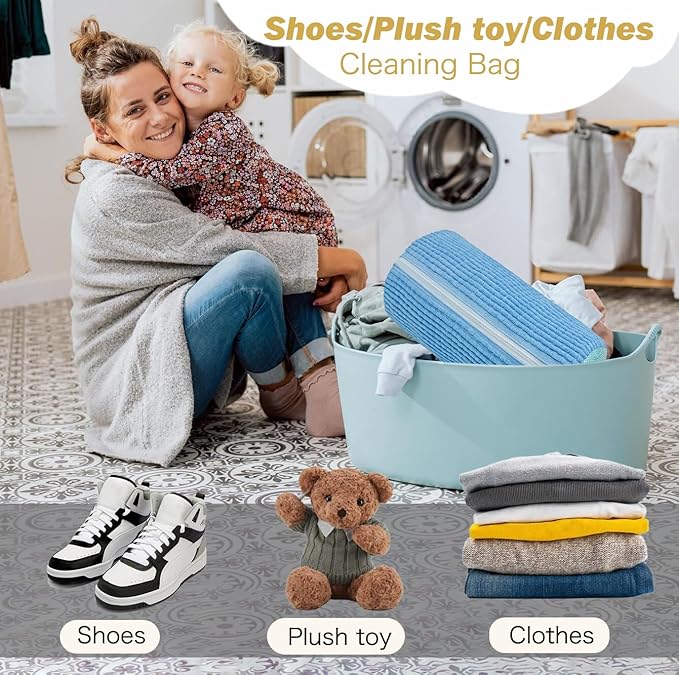Shoe Washing Machine Bag,Laundry Shoe Bag for Washer and Dryer,Reusable Shoe Cleaning Bag for Sneakers,Tennis Shoes,With Self-locking Zipper, Microfiber Inside,Include Shoes Storage Bag (Blue(2PC))