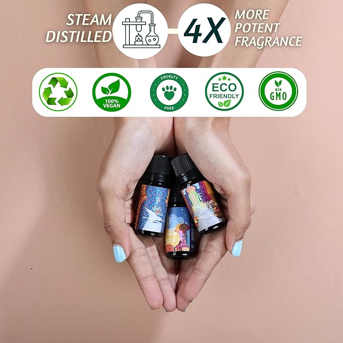 Folkulture Essential Oils Set for Diffuser | Pack of 3 Exotic Aromatherapy Oils | Oud Rose, Oud Tobacco & Amber Scents | Home Fragrance Gift Set for Relaxation & Every Day Gifts | Arabian Nights
