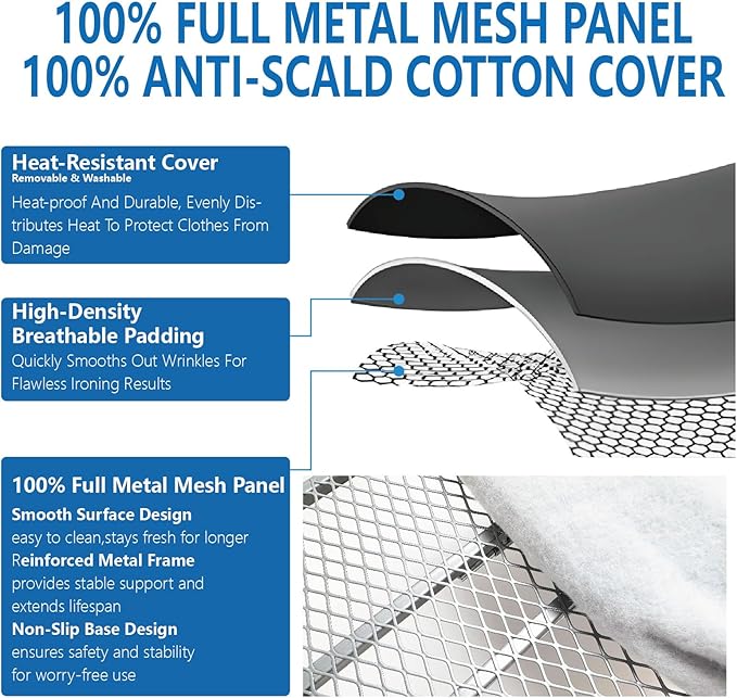 Metal Mesh Panel Tabletop Ironing Board with Iron Rest, Portable Ironing Board Small with Heat Resistant Cotton, Mini Iron Board for Small Space, 31.5x11.8x6.2IN, Black