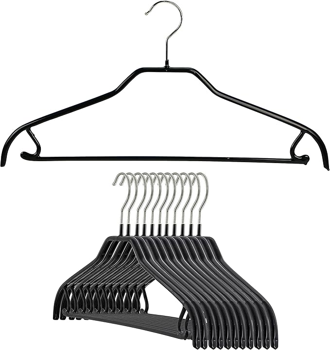 Mawa by Reston Lloyd Silhouette Series Non-Slip Space Saving Clothes Hanger with Bar & Hook for Pants and Skirts, Style 41/FRS, Set of 12, Black