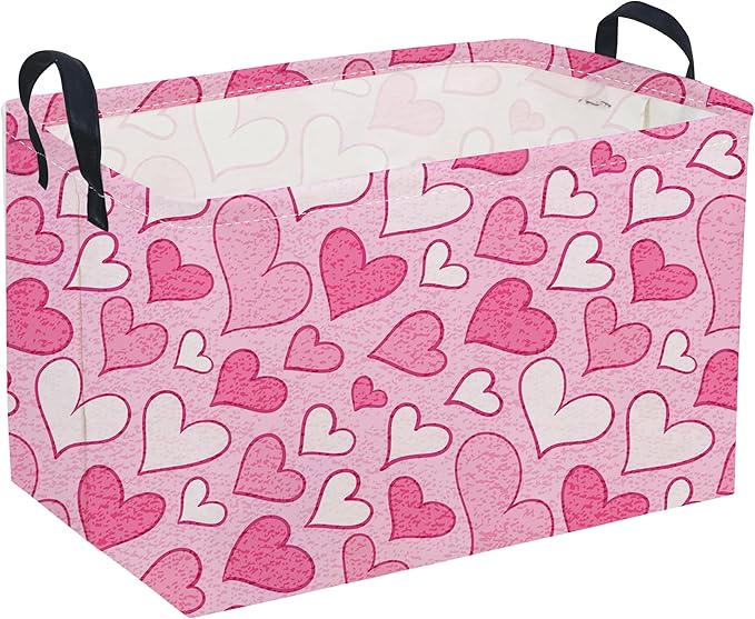 Sanjiaofeng Rectangular Valentine's Day Basket Love Storage Bins,Girls Storage Basket with Handles.Clothers,Books,Kid's Gifts Bins. (Mottled heart)