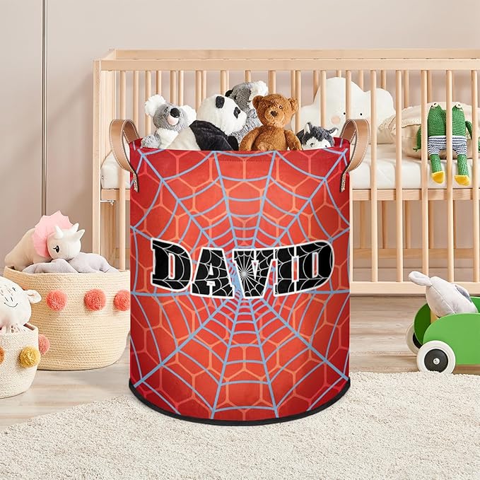 Spider Wed Personalized-Laundry-Hamper-Basket for Kids Custom Name Collapsible Storage Organizer Bin Dirty Clothes Toys Hamper for Boys Nursery in Laundry, Bedroom, Bathroom Red