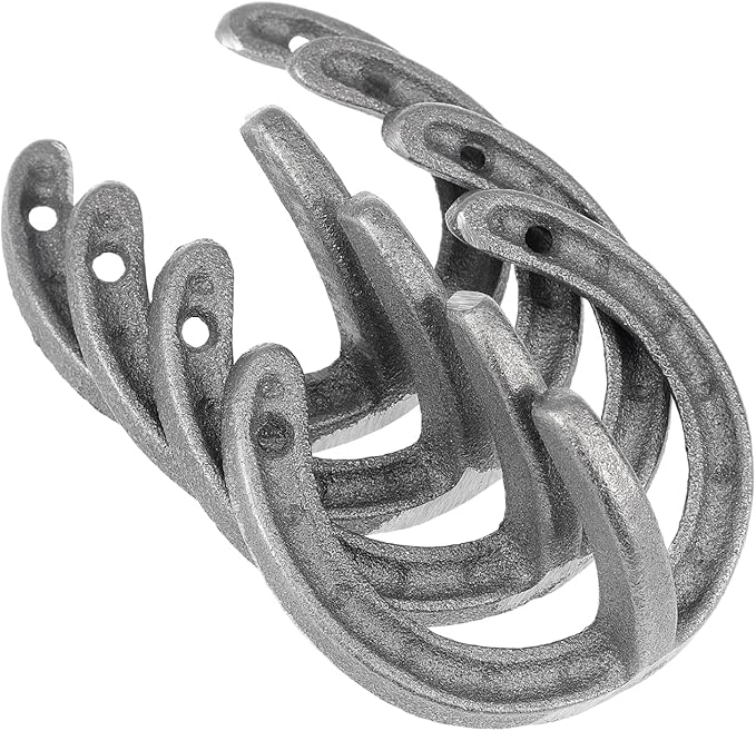 Cabilock Horseshoe Shape Iron Clothes Hooks 4-Pack Wall Mounted Coat Rack Retro Style Home Organization for Entryway Kitchen Bathroom 3.74X3.54X1.57In