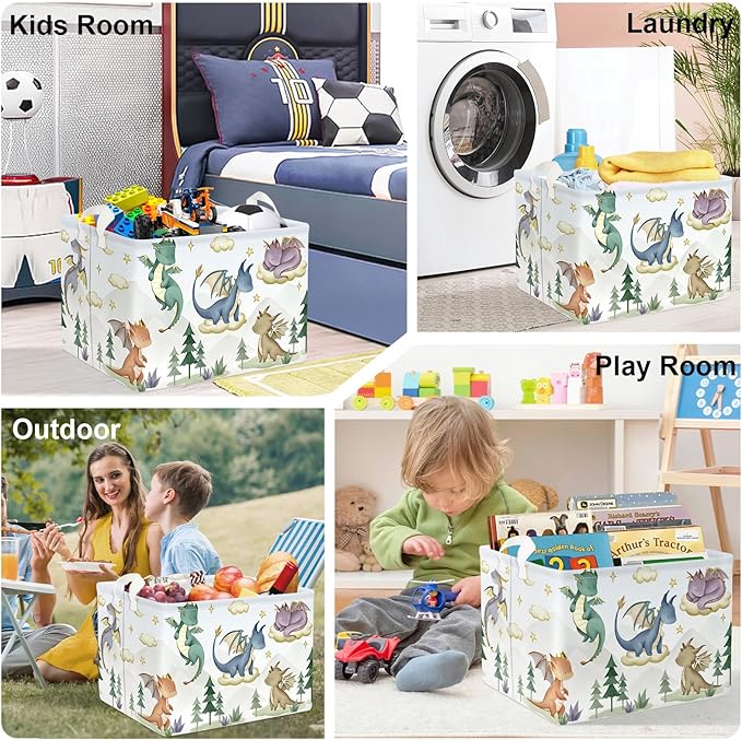 Dinosaur Laundry Hamper Large Storage Basket Cartoon Dino Collapsible Parents Organizer Kids Toy Clothes Bins for Bedroom, Bathroom, Tree, 36L