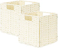 StorageWorks Beige Wicker Baskets, Handwoven Storage Cubes with Handles, Foldable Paper Rope Basket for Organizing, 9 inch, 2 Pack