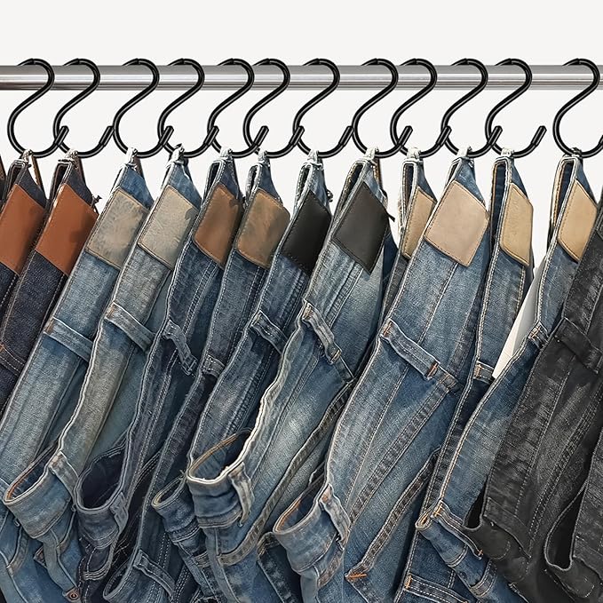 3 Inch 12 Pack Small S Hooks,Heavy Duty S Hook for Hanging Plants,Vinyl Coated Non Slip Black S Hook Pot Rack Closet Hooks for Hanging Clothes, Kitchen Utensil, Pots, Pans, Bags ﻿