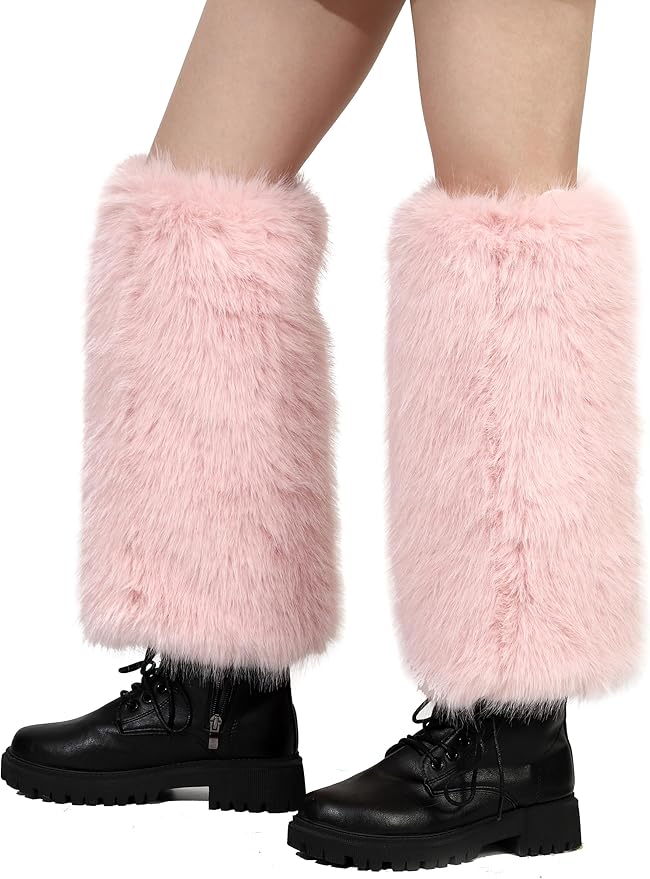 LA CARRIE Women Fuzzy Faux Fur Leg Warmers Fluffy Winter Long Foot Cuffs Furry Boot Socks