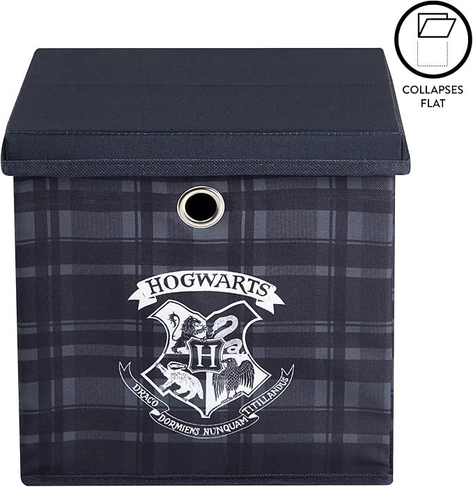 Harry Potter Collapsible Storage Cube with Removable Lid,10” x 10” x 10” Fabric Organizer Bin for Kids Bedroom, Closet or Playroom Décor