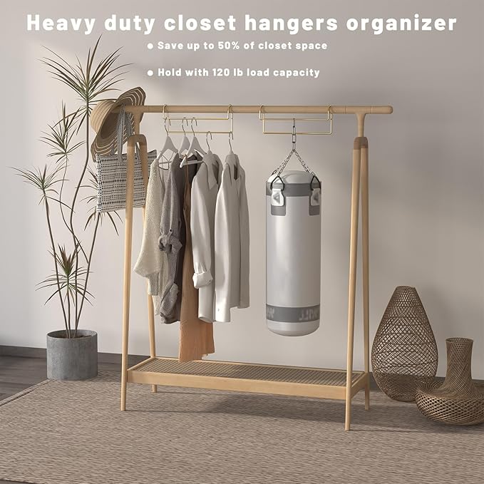 Space Saving Hangers for Clothes: 3 Pack 12 inch Magic Hanger Closet Organizer Metal Heavy Duty Hangers for Shirt Coat Pants Skirt Sorting Storage - Gold