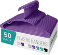 NEATERIZE Clothes Hangers Plastic 50 Pack For Adults - Plastic Hangers, The Perfect Coat Hanger and Space Saving Clothes Hangers for Closet, Percheros Ganchos para Colgar Ropa Hangars - Purple Hangers