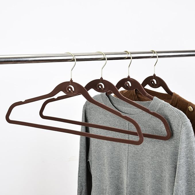 Heavy Duty Velvet Hangers with Cascade Hook, Durable, 360 Degree Rotatable Hook (20, Brown)