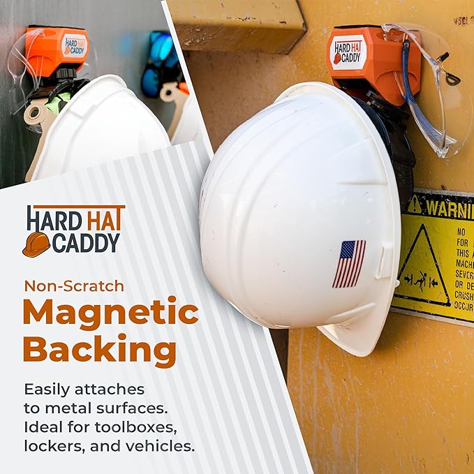Hard Hat Caddy, All in One PPE Organizer with Magnetic Backing, Belt Clip, & Hook, Compatible with Safety Gear Brands