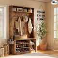 Aiho Entryway Hall Tree with Bench and Storage, 3-in-1 Hall Tree with Coat Rack, Adjustable Shoe Bench, 2-Tier top Storage, for Hallway, Entryway, Bedroom, Rustic Brown