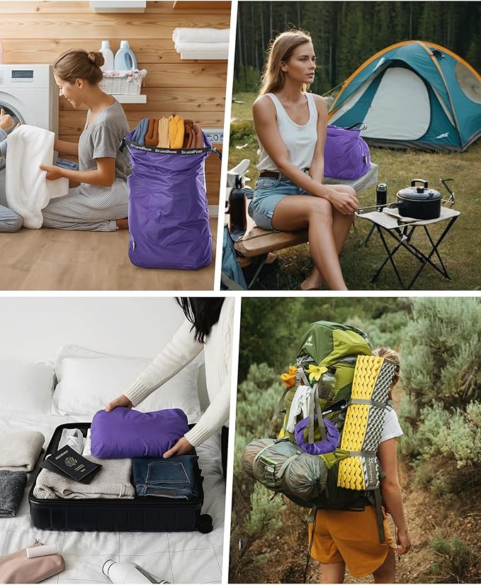 Travel Laundry Bag, Pump-free Vacuum Compression Dirty Clothes Bag, Medium Reusable Waterproof & Washable Laundry Bag, Wet and Dry Bag, Ideal for Suitcases, Laundromats (1 Pack) Purple