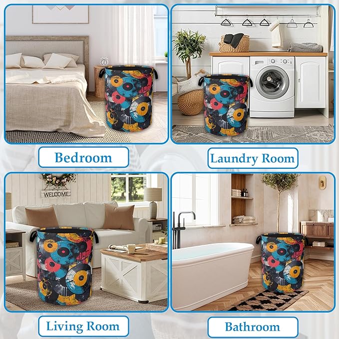 Music Graffiti Laundry Hamper Disc Collapsible Laundry Basket Clothes Toy Storage Bin for Bathroom Bedroom Room Decor 16 X 20.8 Inch