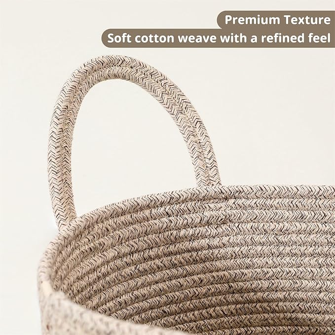 80L Large Woven Laundry Basket Hamper, 100% Natural Cotton Rope, Handwoven & Durable, Storage for Blankets, Toys, Clothes, Decorative Nursery Hamper for Living Room, Baby Room, Bedroom (Brown)