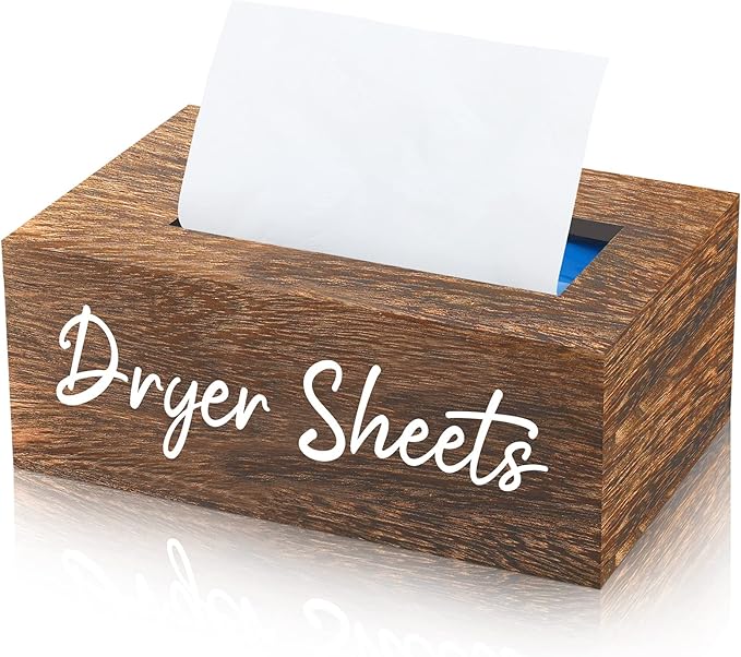 Blulu Dryer Sheet Holder for Laundry Room Wooden Dryer Sheet Container Sheets Dispenser Box Wooden Container Modern for Organizing Fabric Laundry Pods, 7.87 x 4.72 x 2.75 Inches(Dark Brown)
