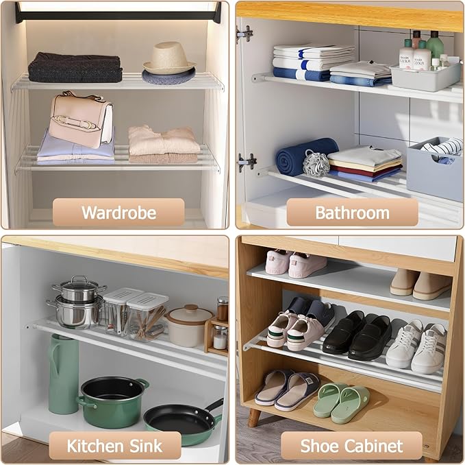 Expandable Closet Shelf Wall-Mounted Metal Storage Rack Adjustable Closet Rod DIY Divider Separator Space Saving for Cabinet Wardrobe Cupboard Kitchen Pantry Cupboard, 31.4-42 Inches