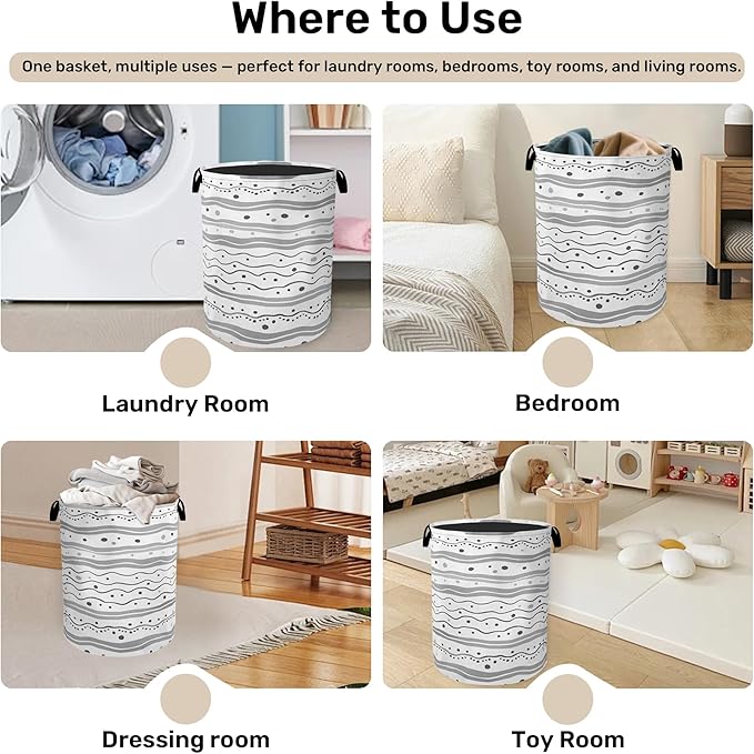 Grey Lines Laundry Basket - Heavy Duty 60L Dirty Clothes Organizer, Water Resistant Foldable Hamper for Men Women
