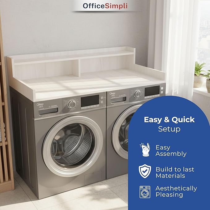 OfficeSimpli Large Washer Dryer Countertop with Shelf - 30 x 58 Inch - Made in USA Laundry Countertop Over Washer and Dryer with Non-Slip Pads, Storage Shelf, Laundry Topper Organizer, Rustic Oak