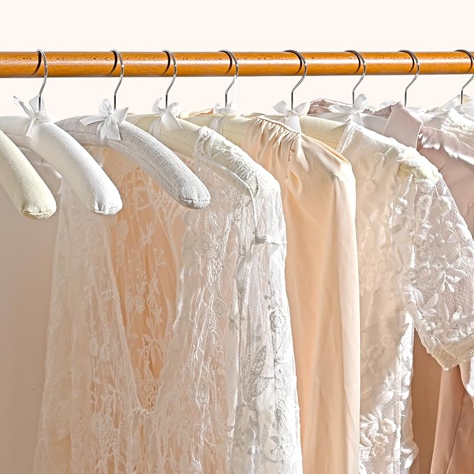 JS HANGER Padded Hangers - 17 Inch Extra Large Heavy Duty Cotton Covered Coat Hangers No Shoulder Bump for Women Clothes, Sweaters, Dresses, Clothing, Weddings, Lingerie Pack of 10, Cream White