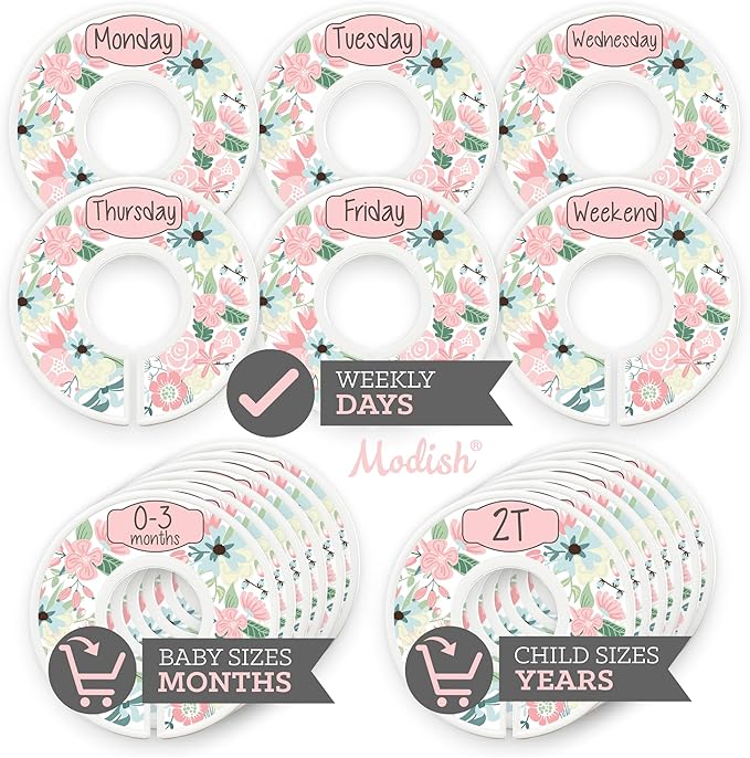 Days of the Week Clothes Organizer, Weekly Monday through Friday Kids Closet Organization, Hanging School Clothes Organizers Sets, Girl Boho Vintage Pink Floral Children Room Décor