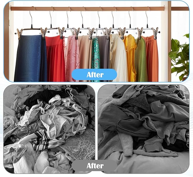 30 Pack Pants Hangers with Clips, 12 Inch Adjustable Skirt Hangers for Women, Black Metal Non-Slip Toursers Skirt Hanger Heavy Duty Space Saving Clothes Hanger for Shorts Jeans Coat