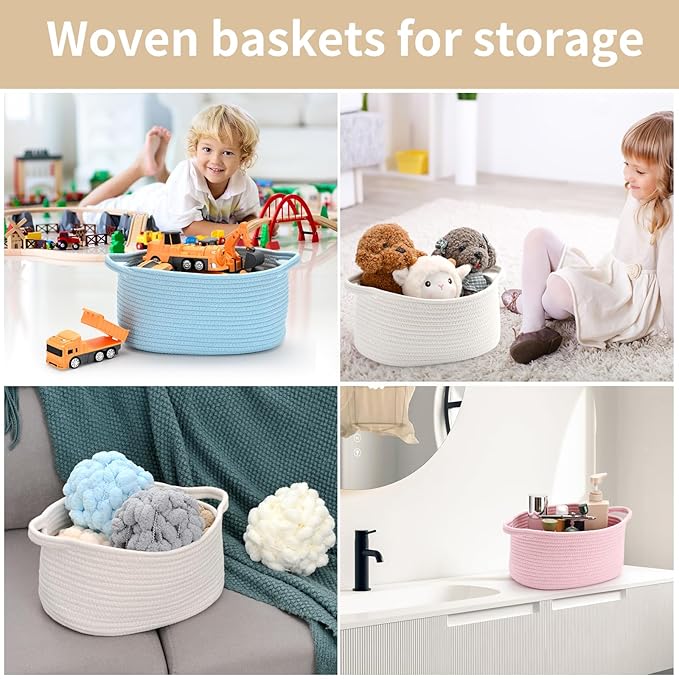 Cute Woven Gift Basket – Beige Empty Gift Basket for Nursery, Baby Shower Gifts, Birthday, Wedding, Burr Baskets for Valentines Day,, Decorative Storage Bin for Toys, Diapers, Books