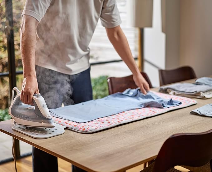 Joseph Joseph Swift Folding Ironing Mat with Silicone Iron Rest, Heat and Steam Resistant, Non-Slip Ironing Pad, Compact Storage, 35.4 x 18.5 in, Peach Blossom