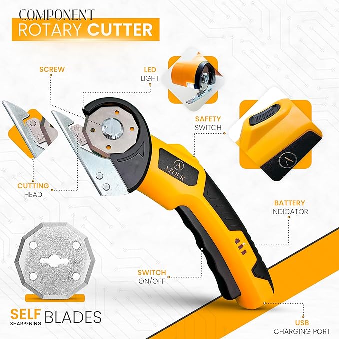 Cardboard Box Cutter Tool, Cordless Electric Scissors for Fabric, Box Cutter Electric 4V with Case, Extra Blade, Art Knife, Carving Knife for Carpet, Plastic, and Craft Projects