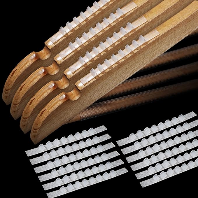 200 Pcs Non Slip Rubber Clothes Hanger Grips Adhesive Clothing Hanger Grip 2.8 x 0.2 Inch Clothes Hanging Accessories with Fins Strips Grippers for Home Stores Use (Clear)