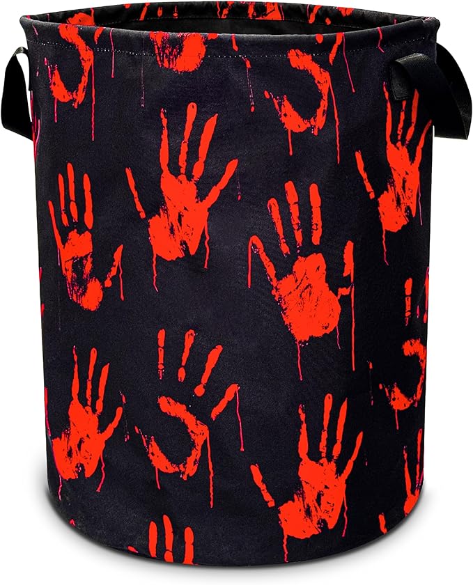 Blood Spatter Hand Print Laundry Basket Blood Drop Pattern Foldable Oxford Cloth Funny Tote Bag Laundry Hamper Clothes Storage Bucket Organizer For Bathroom/Laundry/Bedroom 18.9x16.5in
