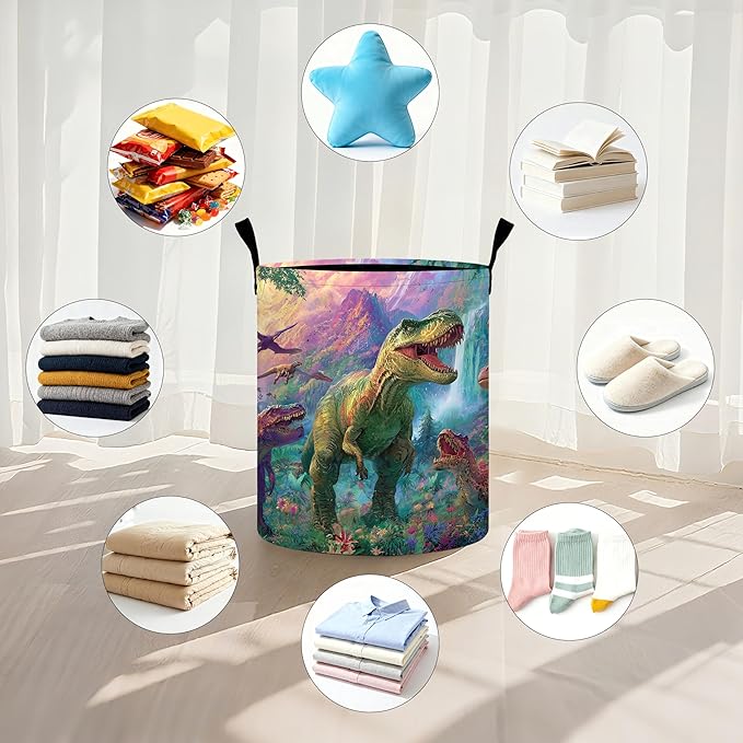 Dinosaurs Animal Laundry Basket Storage Bin Foldable Laundry Hamper Clothes Storage Bucket Organizer 19.6x15.7 Inch For Laundry Room/Bedroom/Bathroom