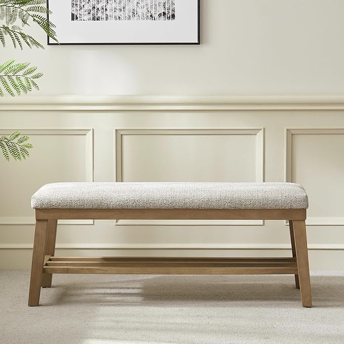 VKNOW Entryway Bench, 44.4" Upholstered Storage Shoe Bench for Entryway & Bedroom, Shoe Rack Bench with Rubberwood Legs, Modern End of Bed Bench for Living Room and Hallway, Brown