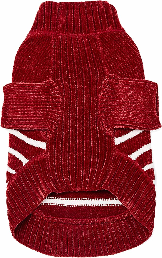 Blueberry Pet Cozy Soft Chenille Classy Striped Dog Sweater in Burgundy Red, Back Length 18", Pack of 1 Clothes for Dogs