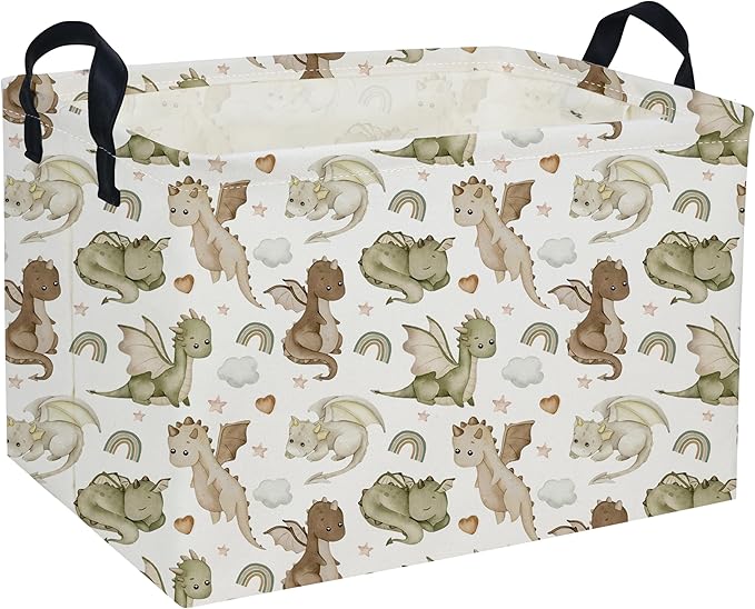 Rectangular Dinosaur Basket Kids Basket Rectangular Cute Storage Bin Organizer Box Room Decor for Home Decor.(Watercolor dinosaur)